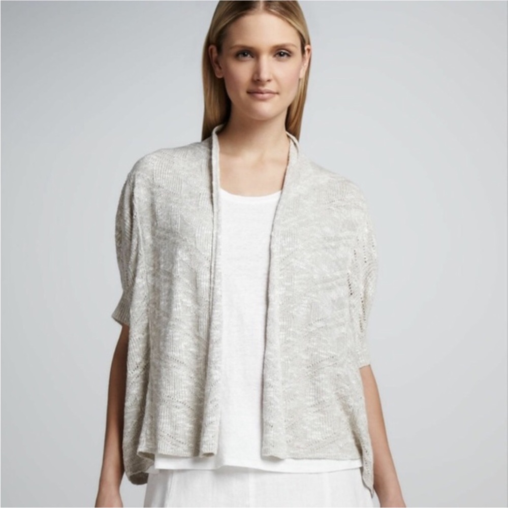 Eileen Fisher Karma Ripple Linen Blend Open Knit Cardigan - Picture 6 of 6
